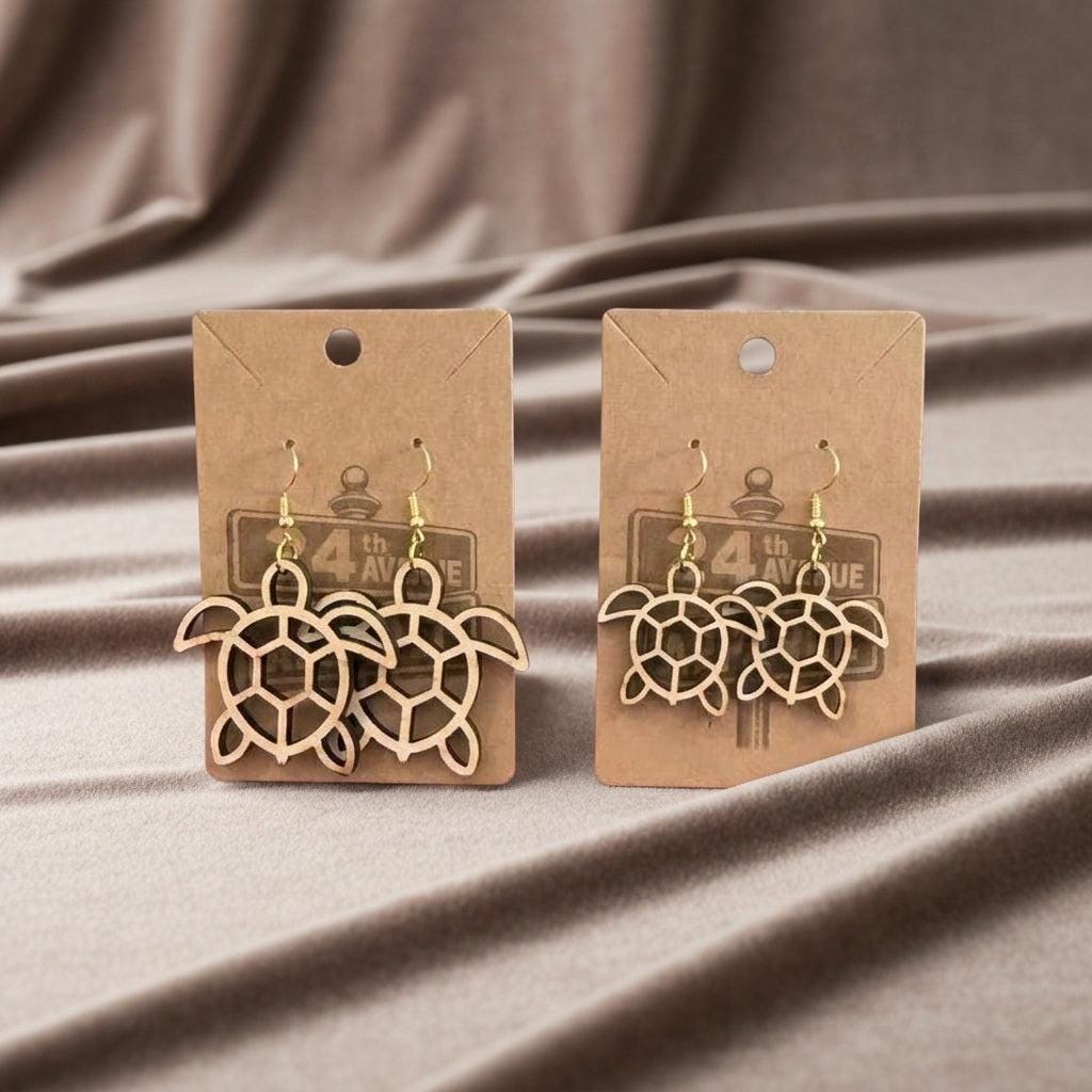 Laser-cut Wooden Sea Turtle Dangle Earrings - Etsy