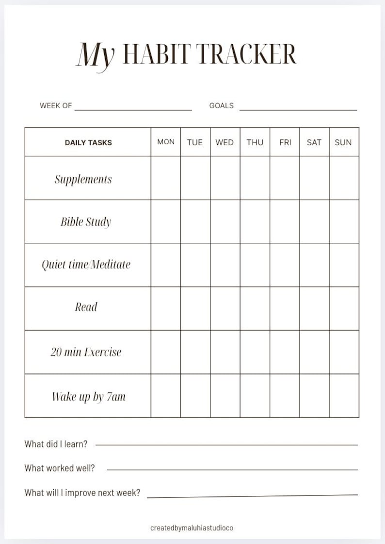Editable Weekly Habit Tracker | Printable | Self Care Routine Planner ...