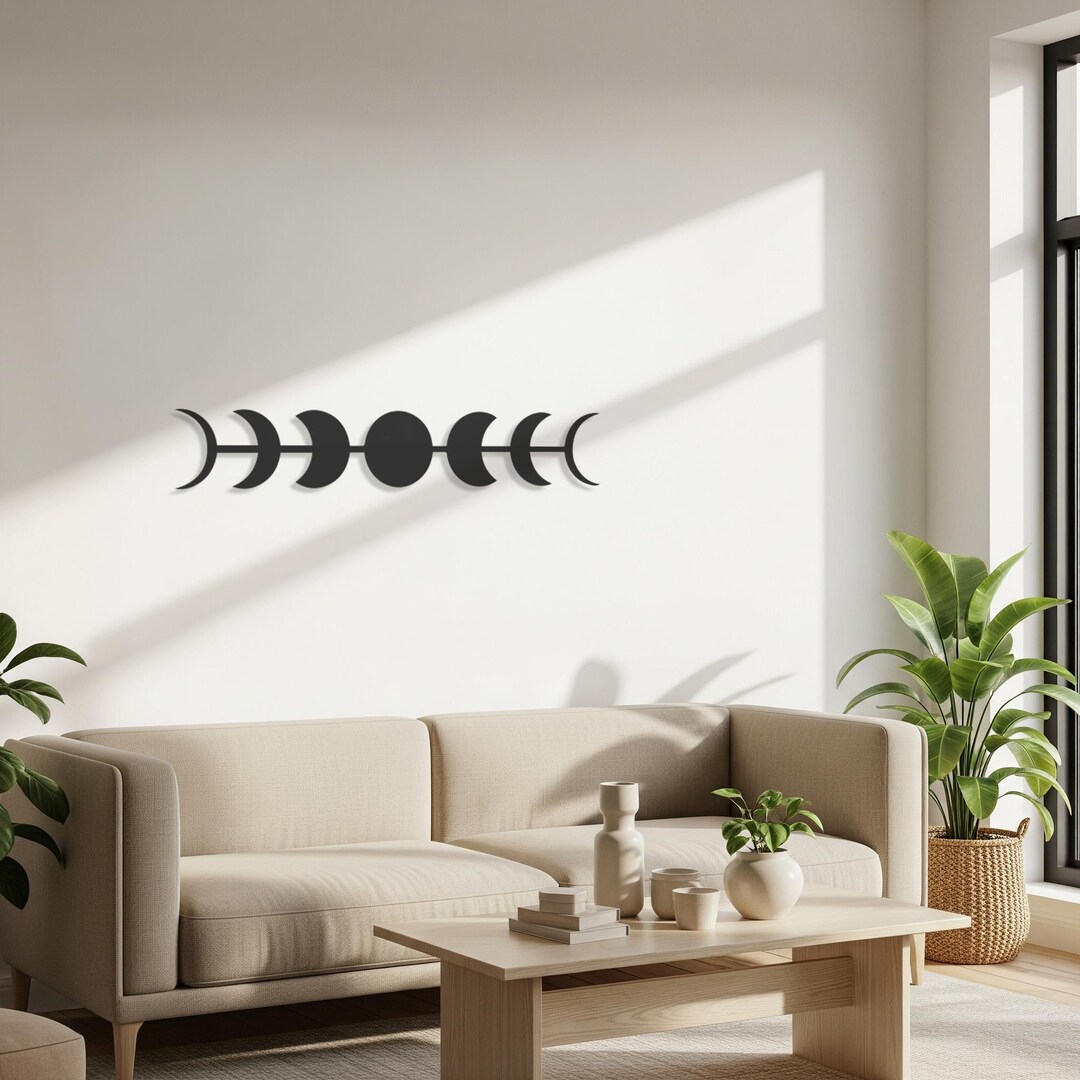 Moon Phase Wall Decor, Lunar Cycle Metal Art, Modern Crescent Moon Sign ...