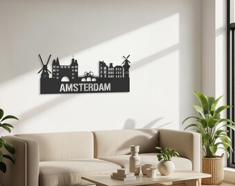 Amsterdam Skyline, Metal Wall Art, City Silhouette Decor, Modern Wall Hanging, Dutch Architecture Design, Travel Inspired Home Accent