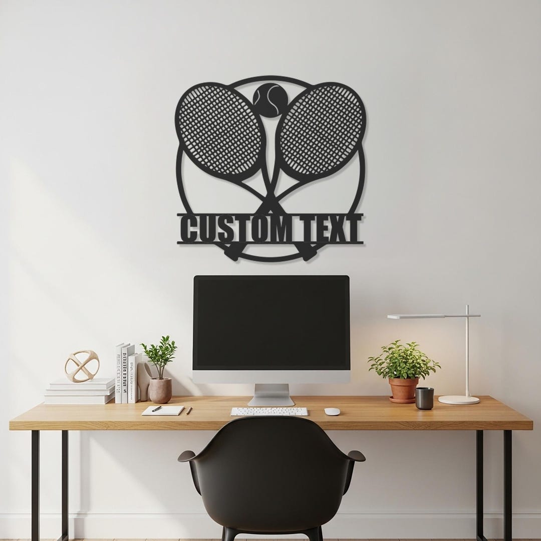 Tennis Racket Sign Custom Custom Tennis Racket Metal Wall Art – Personalized Sports Name Sign for ...