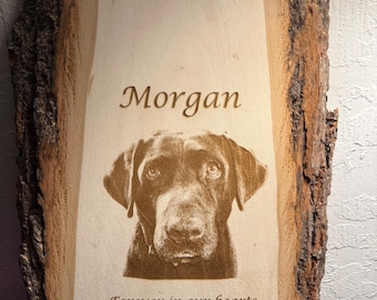 Engraved Pet Photo Memorial Plaque • Live Edge Wood Sympathy Gift