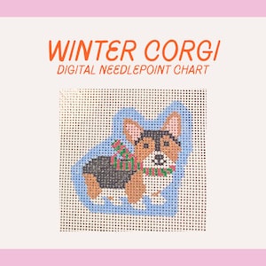 Winter Corgi Needlepoint Chart | Holiday Dog Design (Digital Download)