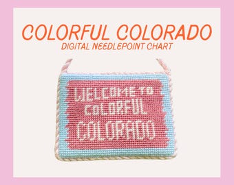 Colorful Colorado Needlepoint Chart | Welcome Sign Cross Stitch (PDF Pattern)