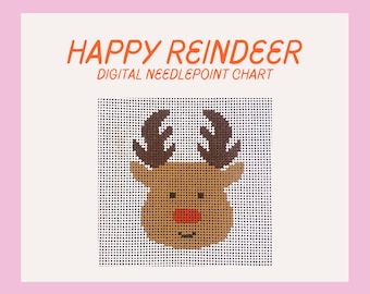 Happy Reindeer Needlepoint Chart | Digital Pattern for Painting | Christmas, Winter, Holiday Needlepoint Design