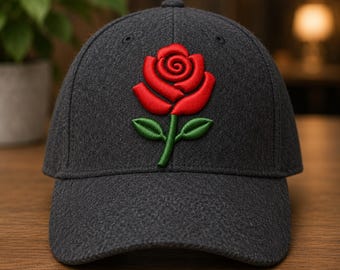 Diseño de bordado 3D de rosa roja para sombreros / Archivo de bordado floral para gorras / Descarga digital instantánea