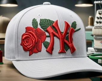 3D Puff NY Rose Embroidery Design, Raised Cap Logo File (Digital Download)
