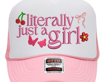 Literally Just A Girl Embroidery Design – Cherries, Bow, Butterflies, Flower Flat Stitch