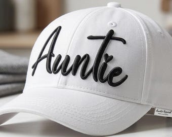 3D Puff Auntie Embroidery Design, Script Lettering Cap File (Instant Download)
