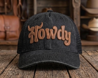 Diseño de bordado Western Howdy / Diseño de sombrero de espuma 3D / Descarga digital de vaquera moderna