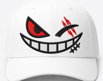 Diseño de bordado de ojos de diablo, puntada plana de sonrisa malvada, gorro espeluznante de Halloween (DST, PES)