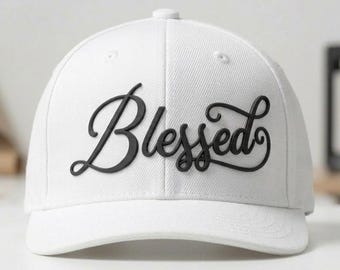 Blessed Script 3D Puff Embroidery File | Raised Letter Embroidery Design for Cap