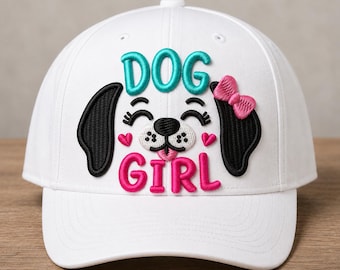 Diseño de bordado 3D de niña perrita, archivo de bordado plano para máquina de coser con puntada plana de cara de cachorro