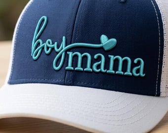 Boy Mama 3D Puff Embroidery Design | Trendy Script Hat Pattern (Digital Embroidery File)