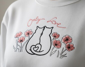 Cat Couple Embroidery Design | Floral Love Quote (Digital Download