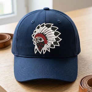 Native American Chief Head Embroidery Design for Cap | Flat Stitch Tribal Headdress Logo | Machine Embroidery File