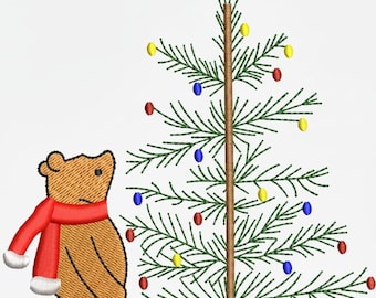 Christmas tree Winnie pooh machine Embroidery Design Pattern with Instant download Zip 3 sizes