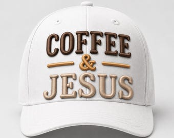 3D-Stickdatei „Kaffee & Jesus“ | Christliches Mützenmotiv (Digitaler Download)