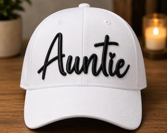Diseño de bordado 3D "Puff Auntie", archivo de letras cursivas para gorra (descarga instantánea)