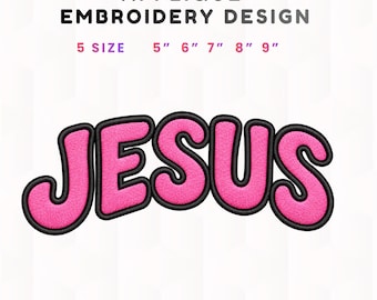 Jesus-Applikationsstickerei-Design, Retro-Bubble-Schriftart, christliche Stickdatei für Stickmaschinen (Digitaler Download)