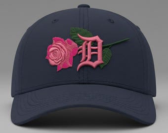 Rose Letter 3D Puff Embroidered Baseball Cap, Floral Hat Embroidery