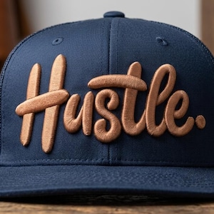 Hustle 3D Puff Embroidery Design – Bold Script for Caps, Streetwear (Digital Download)