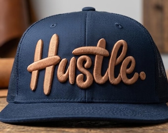 Hustle 3D Puff Embroidery Design – Bold Script for Caps, Streetwear (Digital Download)
