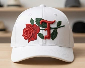 3D Puff Letter T Embroidery Design with Rose | Gothic Monogram Floral Pattern (Digital Download)
