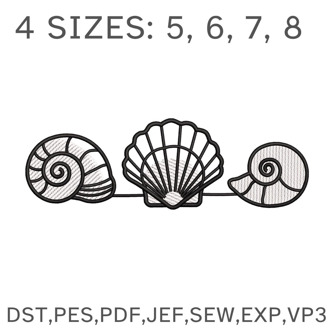 Emborded Shells Seashell Trio Embroidery Design, Outline Beach Shell Pattern (digital ...