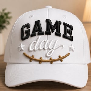 Diseño de bordado 3D con relieve para el día del partido, archivo de bordado para gorra de fútbol americano para el día del partido, bordado a máquina para gorra deportiva universitaria, DST PES