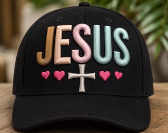 Diseño de bordado 3D de Jesús / Archivo de bordado de gorro con cruz cristiana (PES DST)