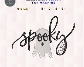 Diseño de bordado de fantasma espeluznante para Halloween, archivo para máquina de coser de puntada plana (descarga digital)