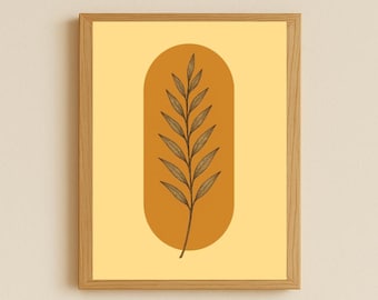 Arte mural botánico minimalista imprimible, arte lineal de plantas escandinavas neutras (descarga digital)