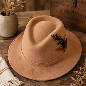Vintage Geo W Bollman & Co Doeskin 100% Wool Felt Hat Camel Tan Union Made‎ USA Buy Vintage Geo W Bollman Camel Wool Hat | Doeskin Felt Wide  main image 3