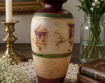 Vase vintage Casa Elite Arte Murano M. Valenti, verre d’art italien peint, urne décorative Made in Italy, décor antique