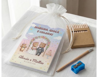Wedding Bag Bimbi Personalizzata - Activity Book per Bambini da Colorare - Libro Attività Matrimonio - Kit Giochi Cerimonia e Ricevimento