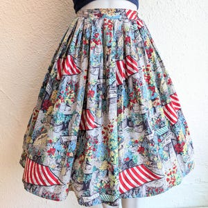 Vintage 1950s 50s 1960s 60s Parisian Flower Market Novelty Print Skirt XS