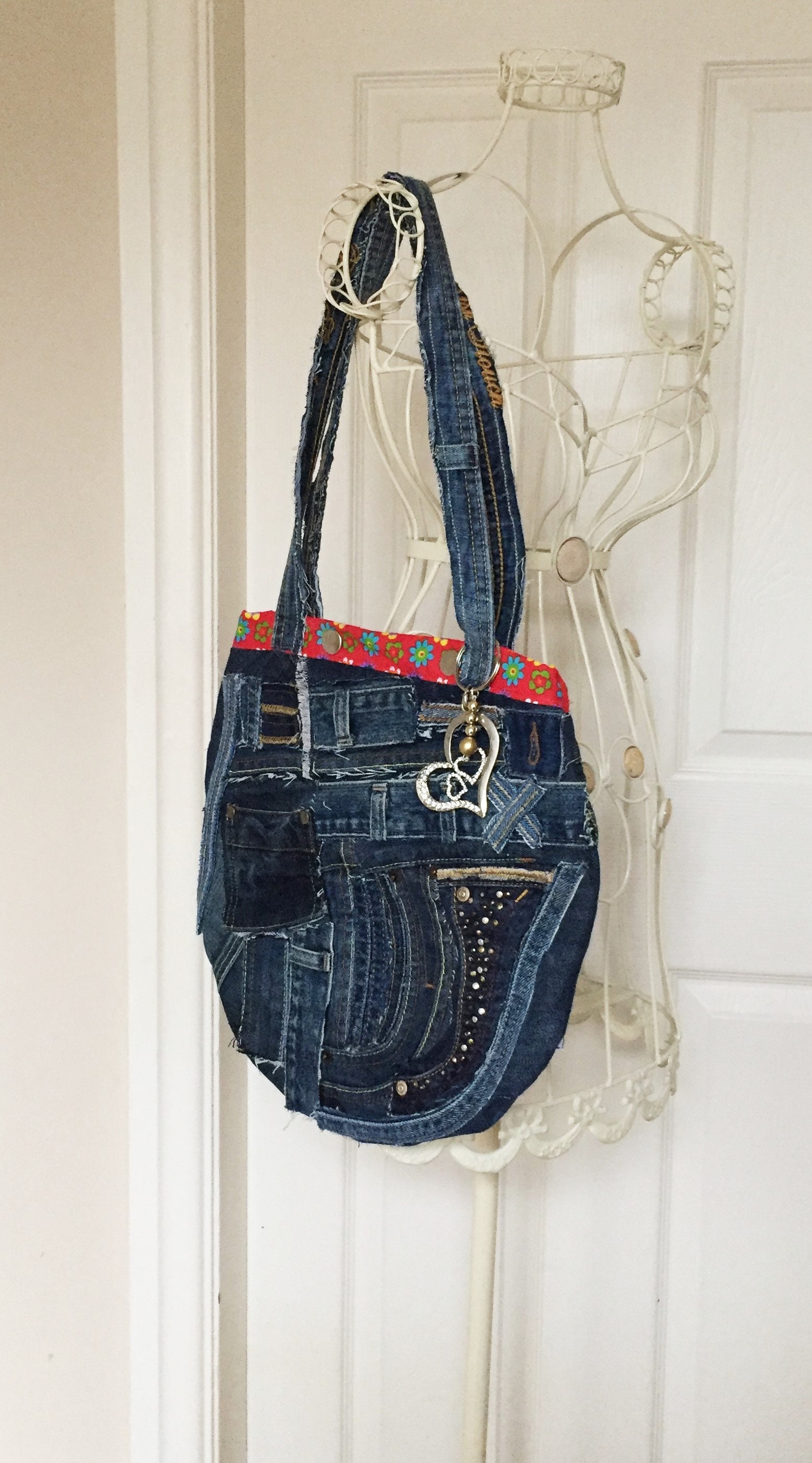 Patchwork Denim Handbag Recycled Jeans Tote Upcycled | Etsy