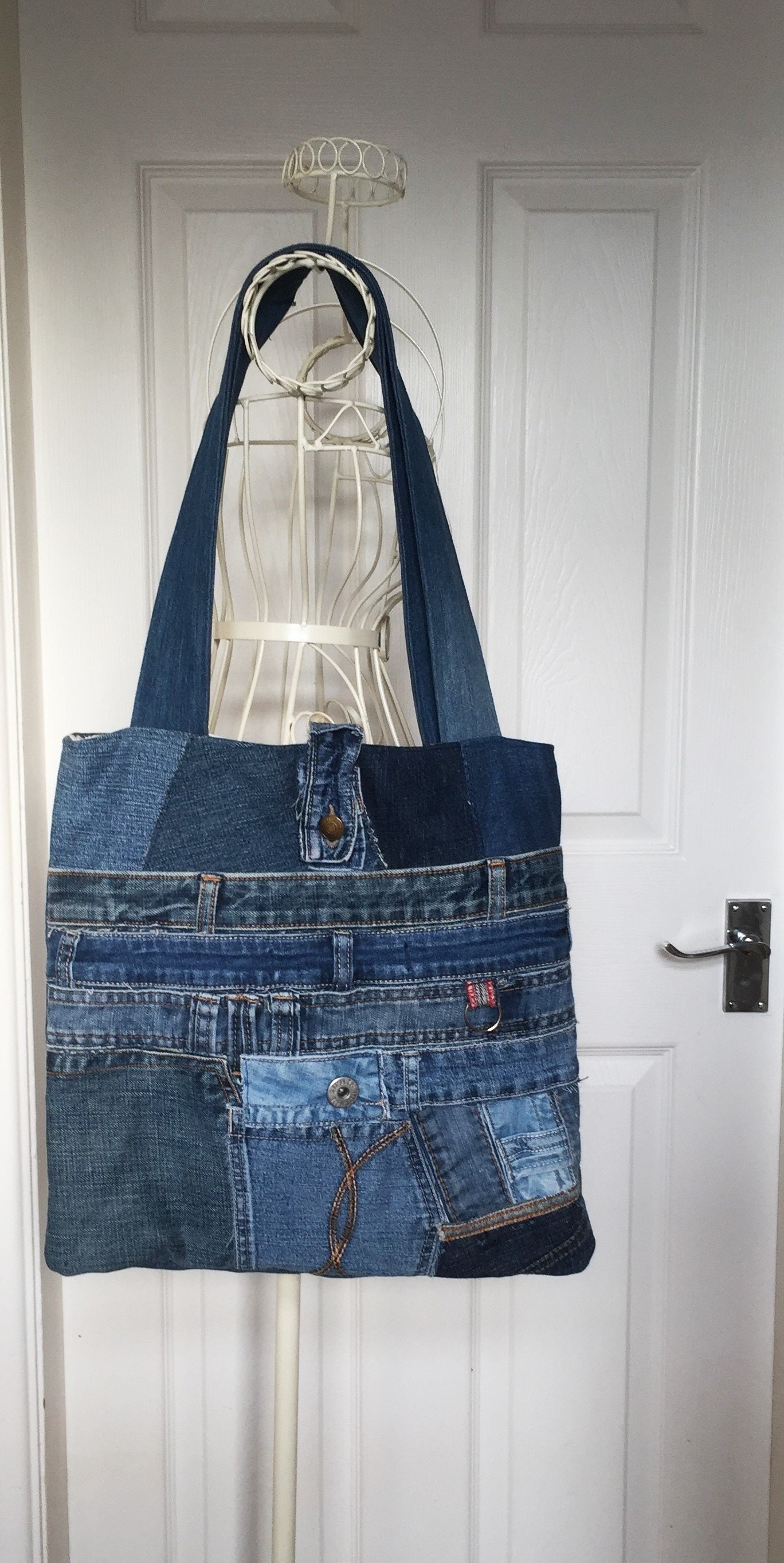 Jeans Handbag Jeans Tote Bag Upcycled Denim Bag Upcycled Etsy