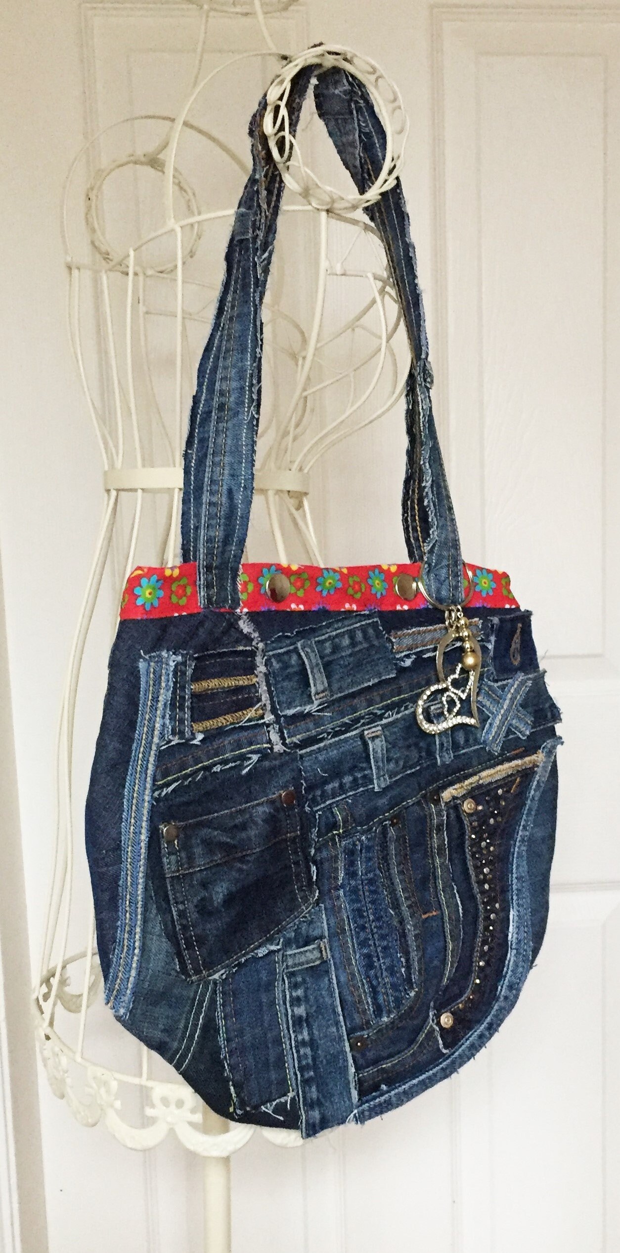 Patchwork Denim Handbag Recycled Jeans Tote Upcycled | Etsy