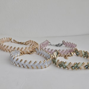 Bracelet Perles Miyuki Half Tila bleu pale - Perles de rocailles dorées