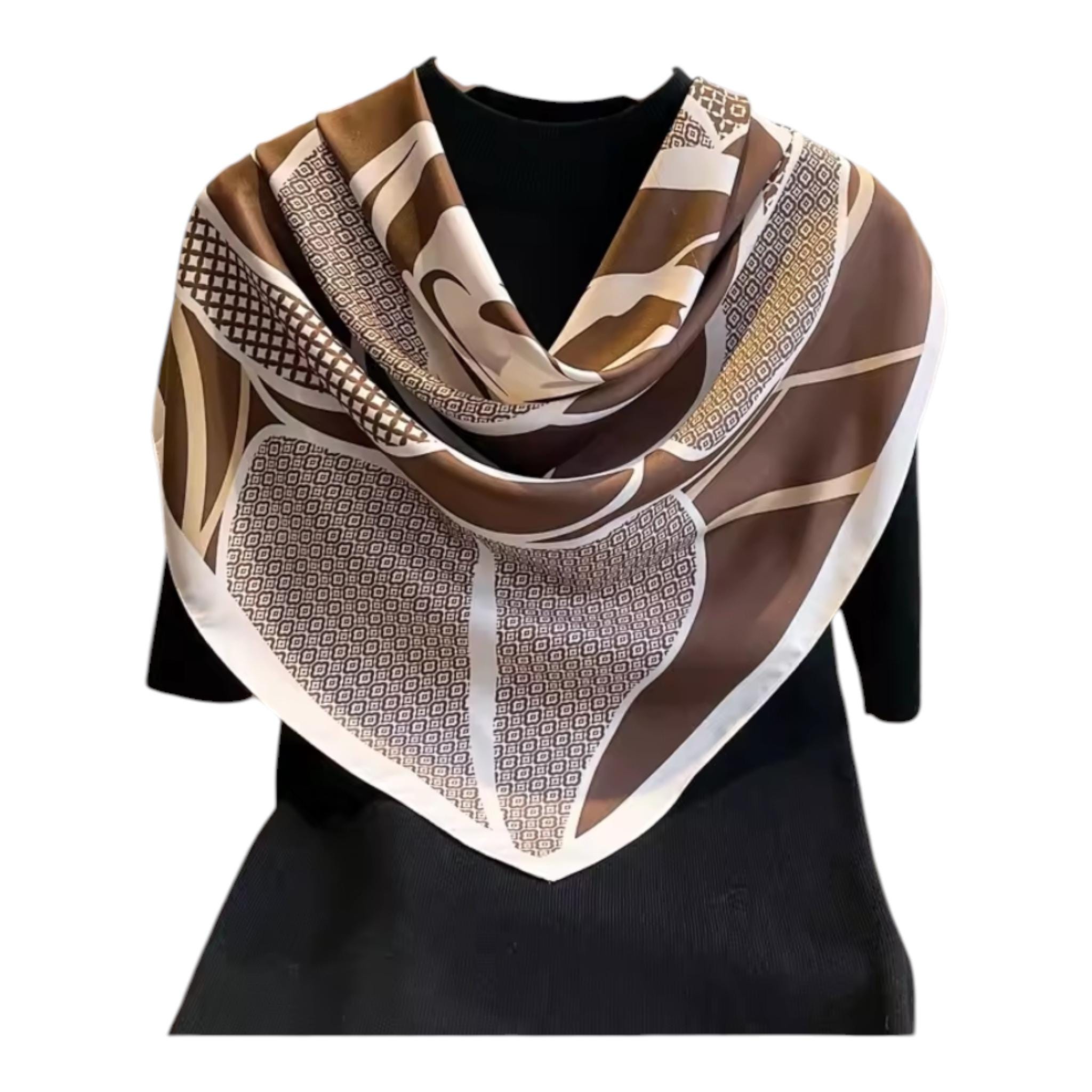 Foulard En Soie 100% Vintage Cyrilus - 90x90 Cm, Jaune Or Et Bleu Royal