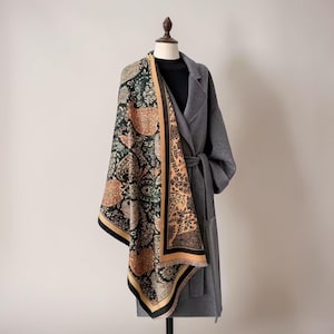 Luxury Printed Pashmina Style Shawl – Soft Cashmere Feel Scarf, Vintage Elegant Stole, Women’s Wrap Poncho.