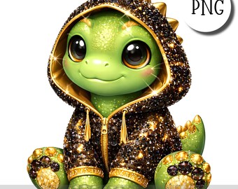 Dinosaurio oso marrón con diamantes de imitación PNG Clipart, lindo dinosaurio con capucha, ilustración para sublimación, pegatinas, impresión y manualidades