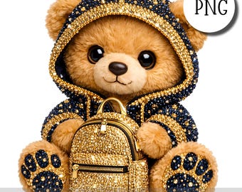 Osito de peluche azul marino con diamantes de imitación PNG, adorable osito de San Valentín con corazón, ilustración para sublimación, pegatinas, impresión y manualidades, azul