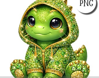 Dinosaurio oso verde con diamantes de imitación PNG Clipart, lindo dinosaurio con capucha, ilustración para sublimación, pegatinas, impresión y manualidades