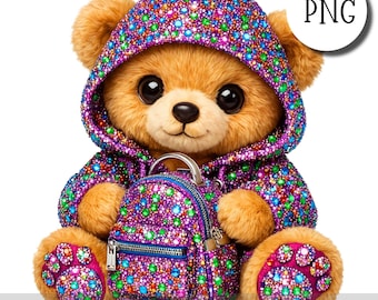 Osito de peluche azul marino con diamantes de imitación PNG, adorable osito de San Valentín con corazón, ilustración para sublimación, pegatinas, impresión y manualidades, azul