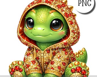 Dinosaurio rojo con diamantes de imitación PNG, lindo dinosaurio con capucha, ilustración para sublimación, pegatinas, impresión y manualidades