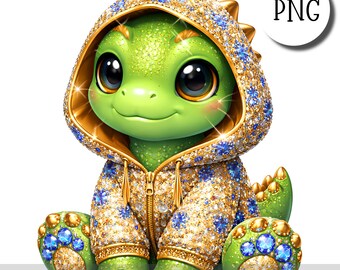 Dinosaurio azul con diamantes de imitación PNG, lindo dinosaurio con capucha, ilustración para sublimación, pegatinas, impresión y manualidades