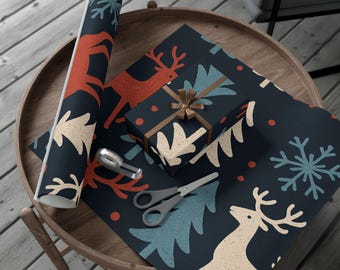 Scandinavian Reindeer Pattern Gift Wrap Papers | Christmas Wrapping Paper Roll